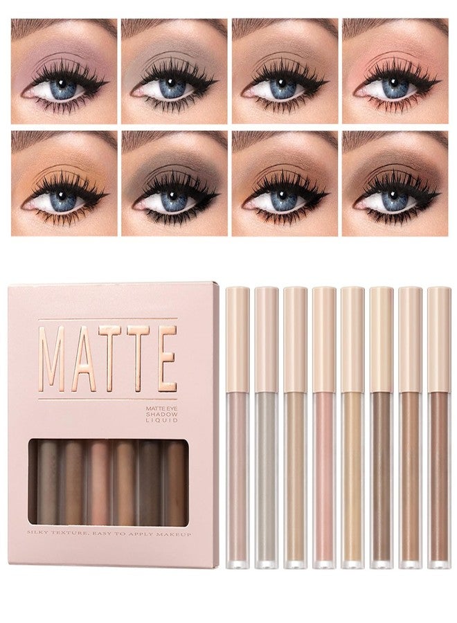 PERVALA Matte Liquid Eyeshadow - 8 Colors Neutral Naked Cream eyeshadow, High-pigment Blendable Long-Lasting and Waterproof Nude Eye Shadow for Natural Looks (Matte Naked)
